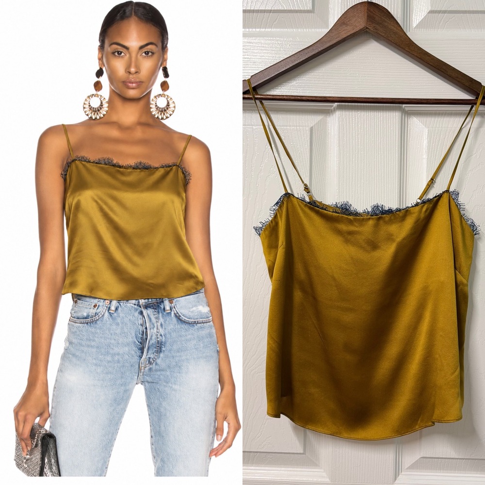 Fleur du Mal Slip Tank Top Women S Mustard Lace Coquette Quiet Luxury Old Money